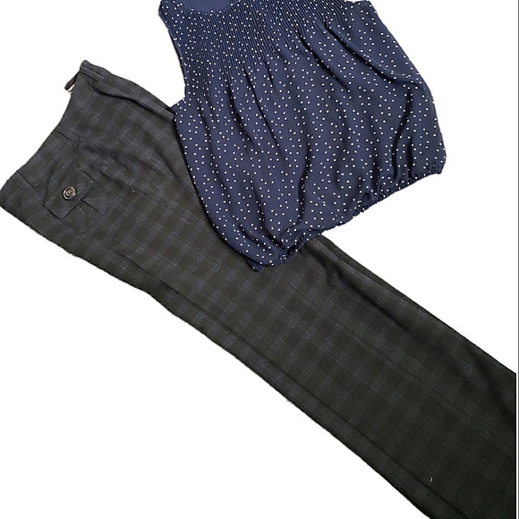 Windowpane plaid trousers tuck button pockets 10" mom rise wide leg pant… - Picture 13 of 13